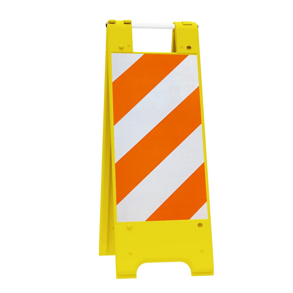 Pedestrian Barrier Sign Stand: Plastic, Yellow, Use with Indoor & Outdoor
