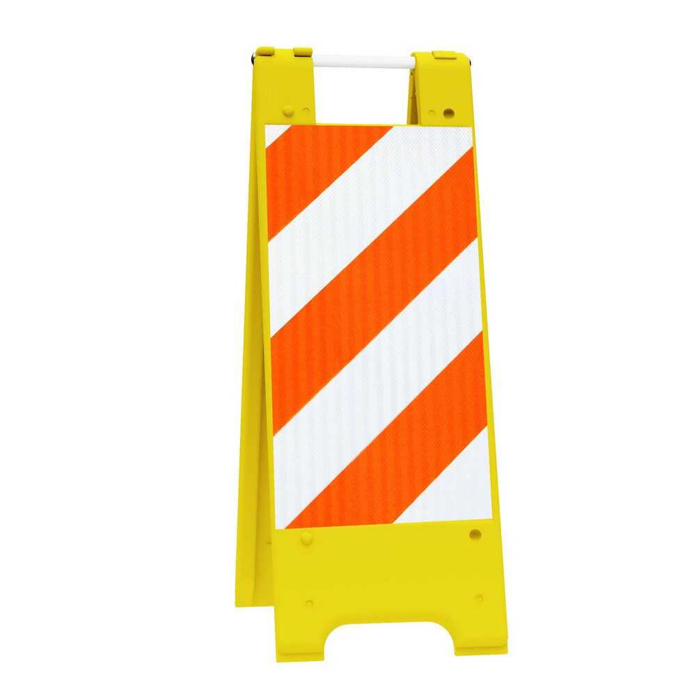 Pedestrian Barrier Sign Stand: Plastic, Yellow, Use with Indoor & Outdoor