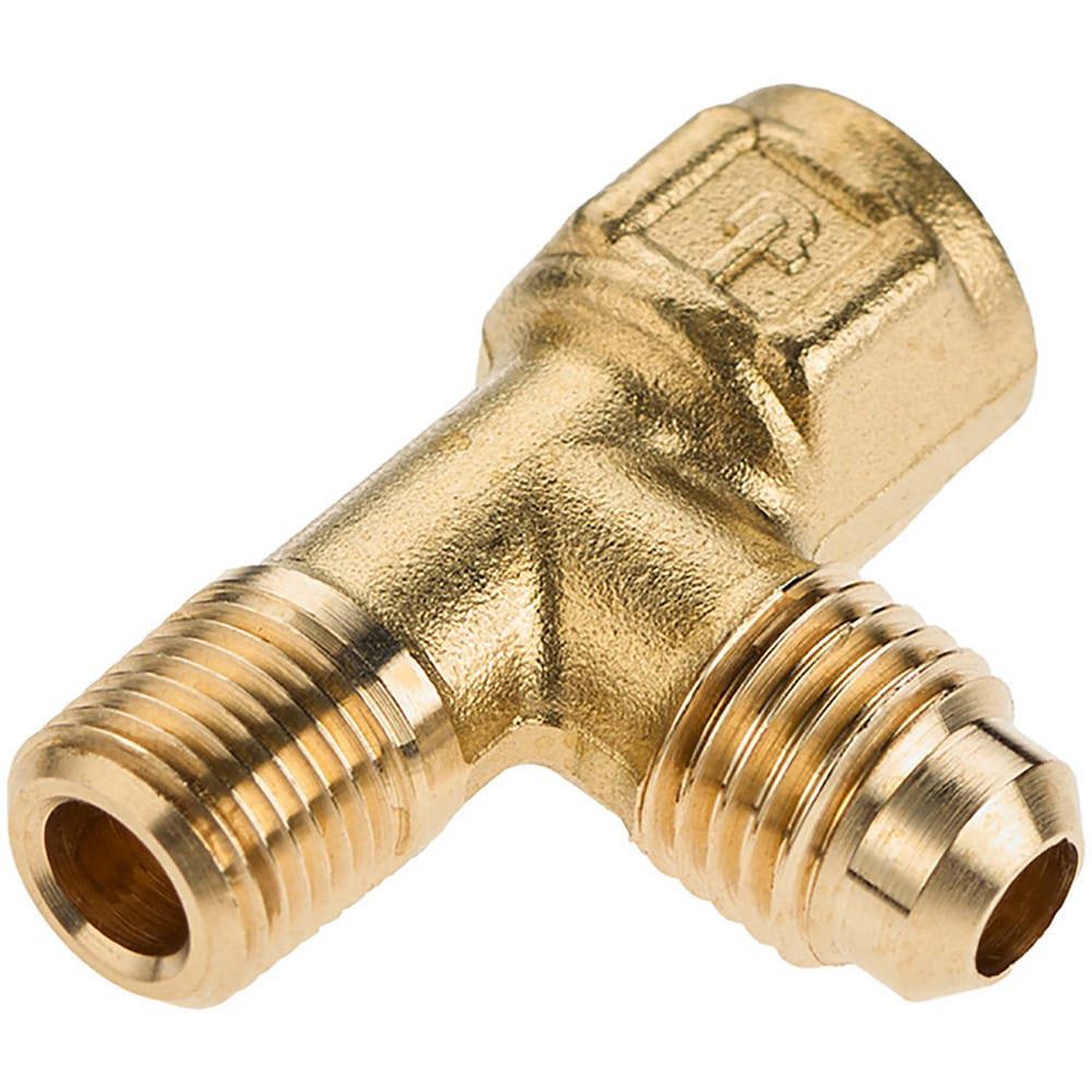 Metal Flared Tube Fittings; Fitting Type: Adapter Tee ; Flared Angle: 45 ; Material: Brass ; Thread Size: 1/8-27 ; Thread Standard: NPTF ; End Connection: Flare; FNPTF x MNPTF