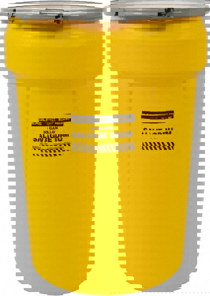 30 Gallon Capacity, Metal Lever Lock, Yellow Salvage Drum
