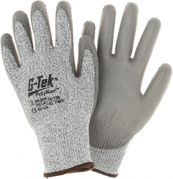 Cut, Puncture & Abrasion-Resistant Gloves: G-Tek 16-150, Size Large, ANSI Cut A2, ANSI Puncture 4, Polyurethane, PolyKor