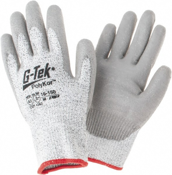 Cut, Puncture & Abrasion-Resistant Gloves: G-Tek 16-150, Size Medium, ANSI Cut A2, ANSI Puncture 4, Polyurethane, PolyKor