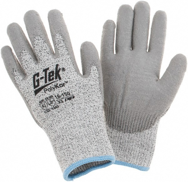 Cut, Puncture & Abrasion-Resistant Gloves: G-Tek 16-150, Size X-Small, ANSI Cut A2, ANSI Puncture 4, Polyurethane, PolyKor