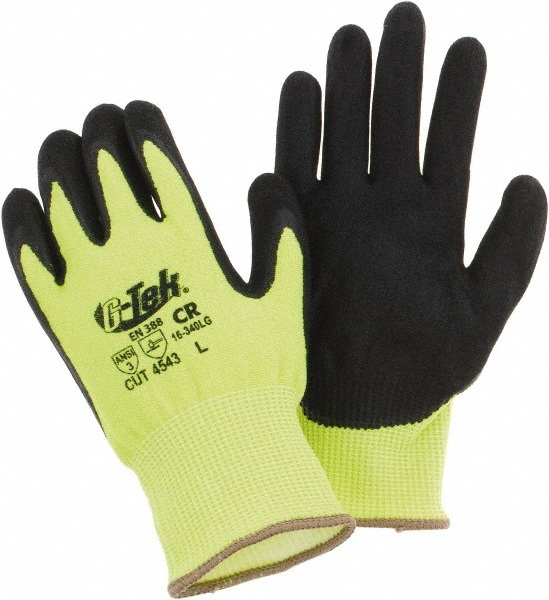 Cut, Puncture & Abrasion-Resistant Gloves: G-Tek 16-340LG, Size Large, ANSI Cut A3, ANSI Puncture 4, Nitrile, PolyKor