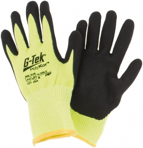 Cut, Puncture & Abrasion-Resistant Gloves: G-Tek 16-340LG, Size Medium, ANSI Cut A3, ANSI Puncture 4, Nitrile, PolyKor