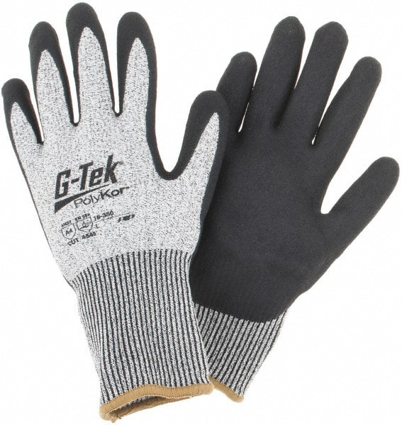 Cut, Puncture & Abrasion-Resistant Gloves: G-Tek 16-350, Size Large, ANSI Cut A4, ANSI Puncture 3, Nitrile, PolyKor