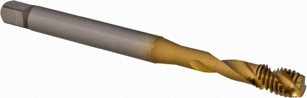 Spiral Flute Tap: M6x1.00, 2 Flutes, Modified Bottoming, 6H Class of Fit, Vanadium High Speed Steel, TIN Coated