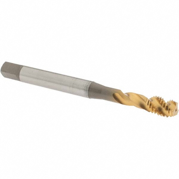 Spiral Flute Tap: M8x1.25, 3 Flutes, Modified Bottoming, 6H Class of Fit, Vanadium High Speed Steel, TIN Coated