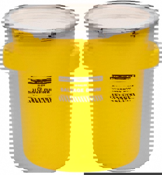 20 Gallon Capacity, Metal Lever Lock, Yellow Salvage Drum