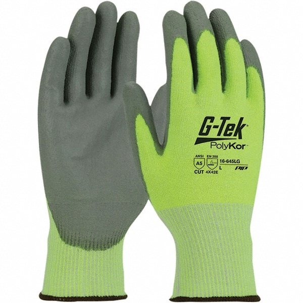 Cut, Puncture & Abrasion-Resistant Gloves: G-Tek 16-645LG, Size Small, ANSI Cut A5, ANSI Puncture 2, Polyurethane, PolyKor