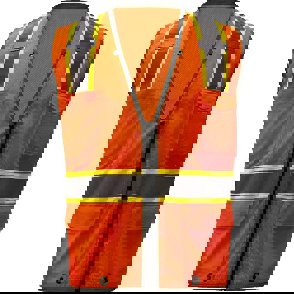 High Visibility Vests; Size: 2X-Large; 3X-Large ; Color: Orange ; Closure Type: Zipper ; Number of Pockets: 6 ; Chest Size (Inch): 30 ; Material Composition: Mesh