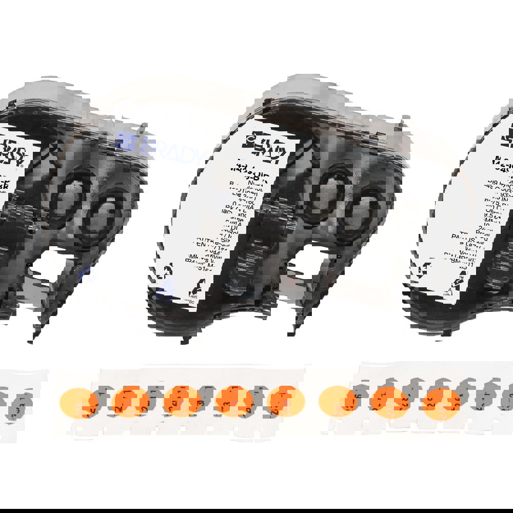 Labels, Ribbons & Tapes; Application: Label Printer Cartridge ; Type: Label Printer Cartridge ; Color Family: Orange ; Color: Black on Orange ; Number Of Labels Per Roll: 240 ; Label Diameter (Inch): 3/8