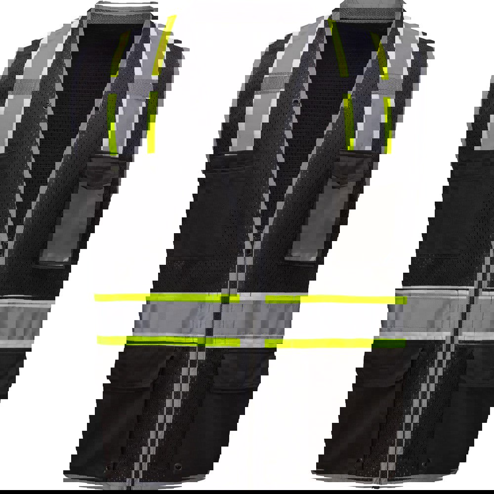 High Visibility Vests; Size: 2X-Large/3X-Large ; Color: Black ; Closure Type: Zipper ; Number of Pockets: 6 ; Chest Size (Inch): 30-32 ; Material Composition: Mesh