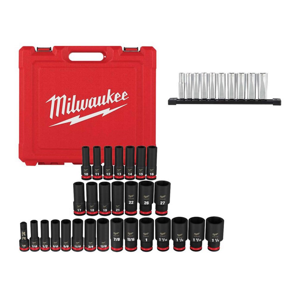 Socket Sets; Set Type: Deep ; Drive Size: 3/8 ; Minimum Size (Inch): 7/16 ; Minimum Size (mm): 10.00 ; Maximum Size (Inch): 1-1/4 ; Maximum Size (mm): 19.00