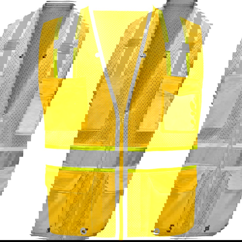 High Visibility Vests; Size: 2X-Large; 3X-Large ; Color: Yellow ; Closure Type: Zipper ; Number of Pockets: 6 ; Chest Size (Inch): 30-32 ; Material Composition: Mesh