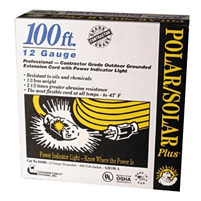 100' YEL POLAR/SOLAR PLUS EXT. CORD 12/3