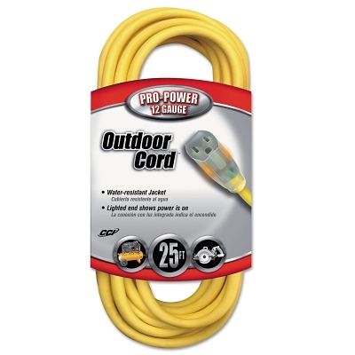 25' 12/3 SJTW YELLOW EXTENSION CORD LIGHTED END