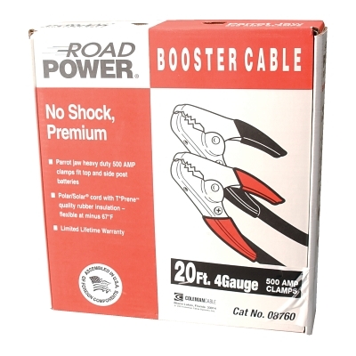 20' 500AMP 4GA. BLACK BOOSTER CABLE W/ HD PARRO