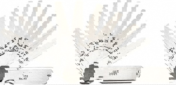 Feeler Gage Sets; Maximum Thickness (mm): 0.0015; Minimum Thickness: 0.0150; Minimum Thickness (mm): 0.0150; Number of Leaves: 9; Material: Stainless Steel; Number Of Leaves: 9; Leaf Length (Inch): 3-1/32; Width (mm): 1/2; Width (Inch): 1/2; Tapered or Pa
