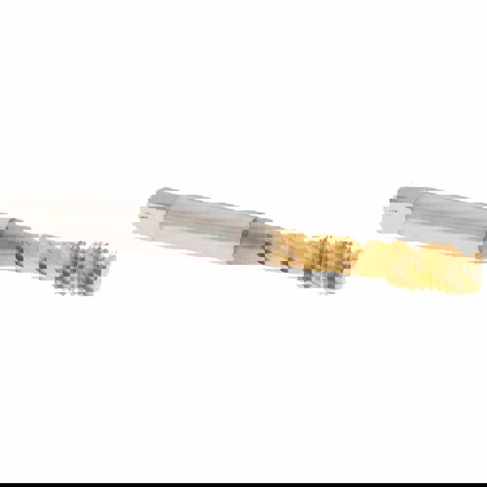 Spiral Flute Tap: 1/4-28 UNF, 3 Flutes, Modified Bottoming, 3B Class of Fit, Vanadium High Speed Steel, TIN Coated