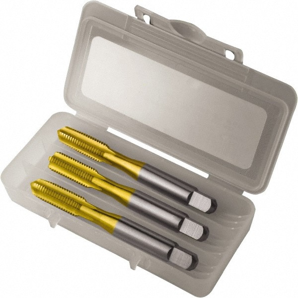 Tap Set: 3/4-10 UNC, 4 Flute, Bottoming Plug & Taper, High Speed Steel, TiN Finish