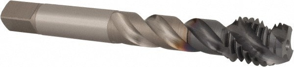 Spiral Flute Tap: M12x1.75 Metric Coarse, 3 Flutes, Modified Bottoming, 6H Class of Fit, Vanadium High Speed Steel, TICN Coated