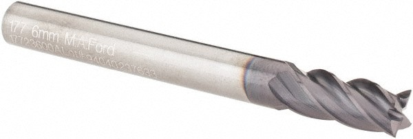 Square End Mill: 6.00 mm Dia, 13.00 mm LOC, 4 Flute, Solid Carbide