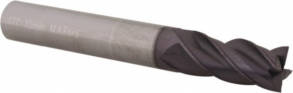 Square End Mill: 10.00 mm Dia, 22.00 mm LOC, 4 Flute, Solid Carbide