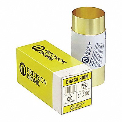 Metal Shim Stock; Thickness (Decimal Inch): 0.0070 ; Length (Inch): 180 ; Width (Inch): 6 ; Material Grade: 260 ; Material: Brass ; Magnetic Properties: Non-Magnetic