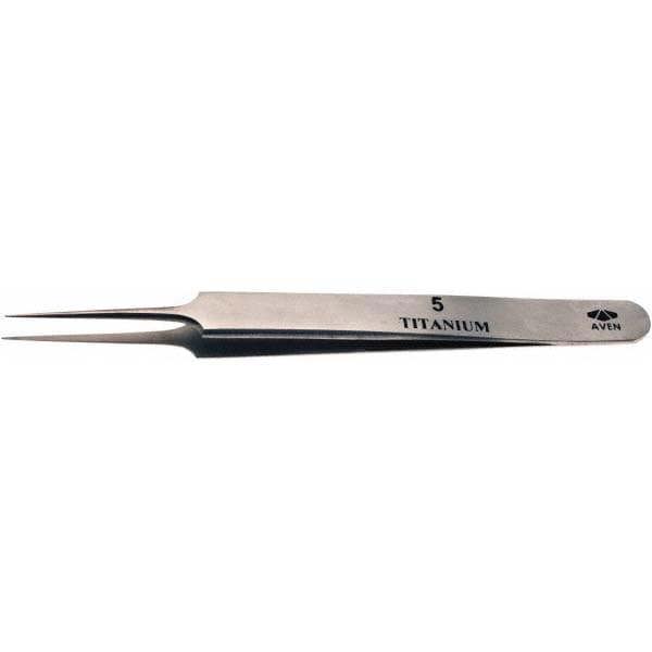 Precision Tweezer: 5, Titanium, Straight Tip, 4-1/4