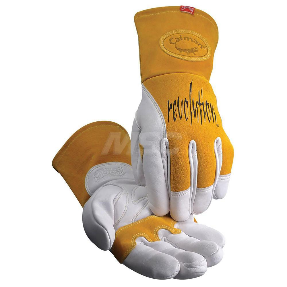 Welding Gloves: Caiman 1810, Size Medium, Uncoated-Coated, Grain Cowhide Leather & Split Cowhide Leather, Pair