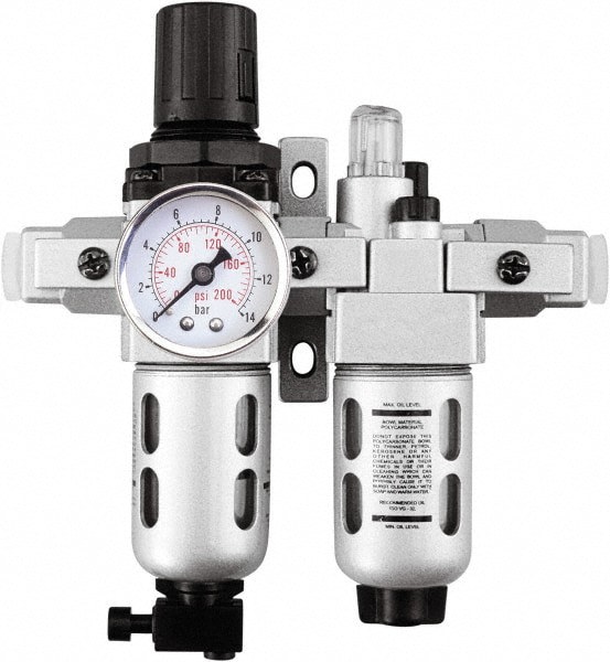 FRL Combination Unit: 1 NPT, Heavy-Duty, 2 Pc Filter/Regulator-Lubricator with Pressure Gauge