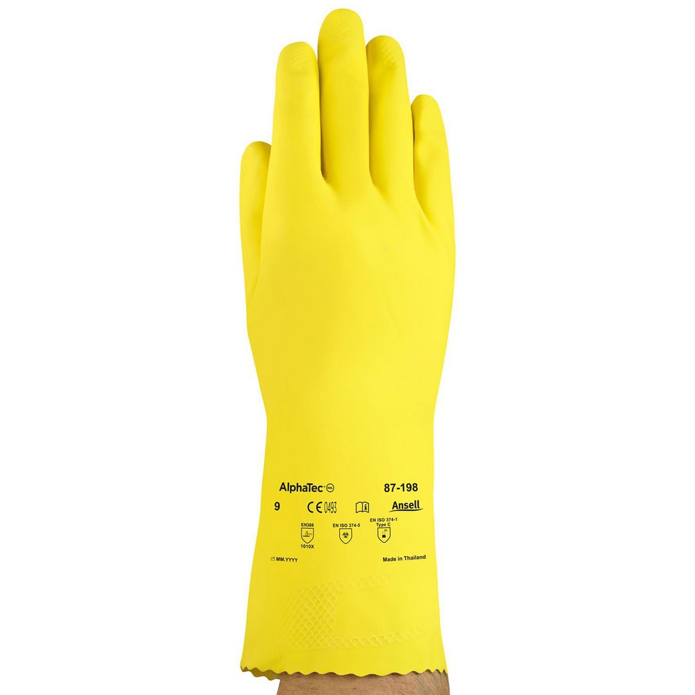 Series 87-198 Chemical Resistant Gloves: 0.40 & 16.00 Thick, Latex, Latex, Unsupported,
