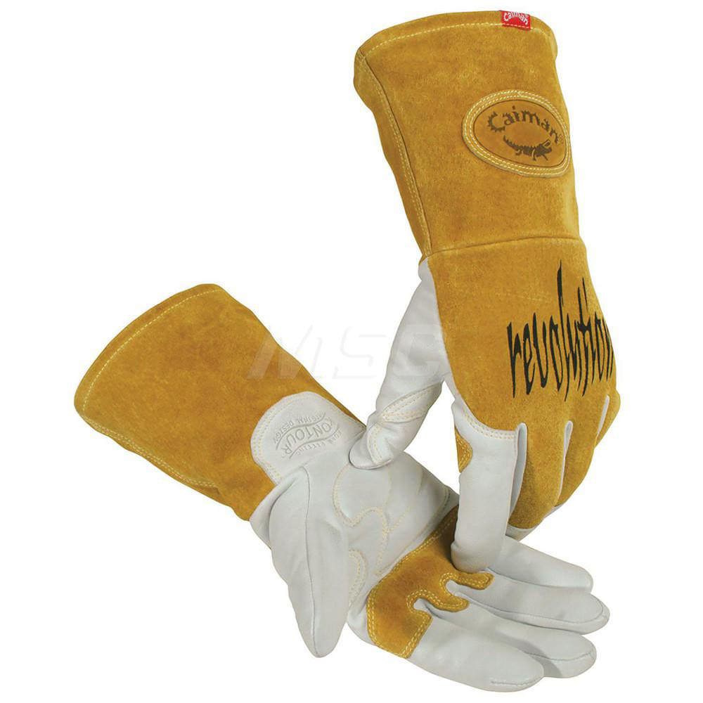 Welding Gloves: Caiman 1868, Size Small, Uncoated-Coated, Grain Goatskin Leather & Split Cowhide Leather, Pair