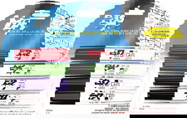 Pack of 4 Low Odor Ultra Fine Tip Dry Erase Markers, Black, Blue, Green & Red