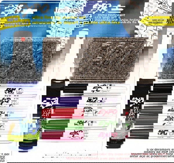 Black, Blue, Red, Green & Plum Low Odor Ultra Fine Tip 4 Pack Dry Erase Markers