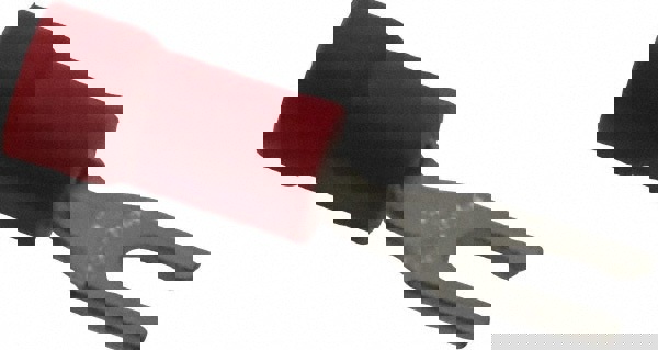 Locking Fork Terminal: Red, Vinyl, Partially Insulated, #6 Stud, Crimp