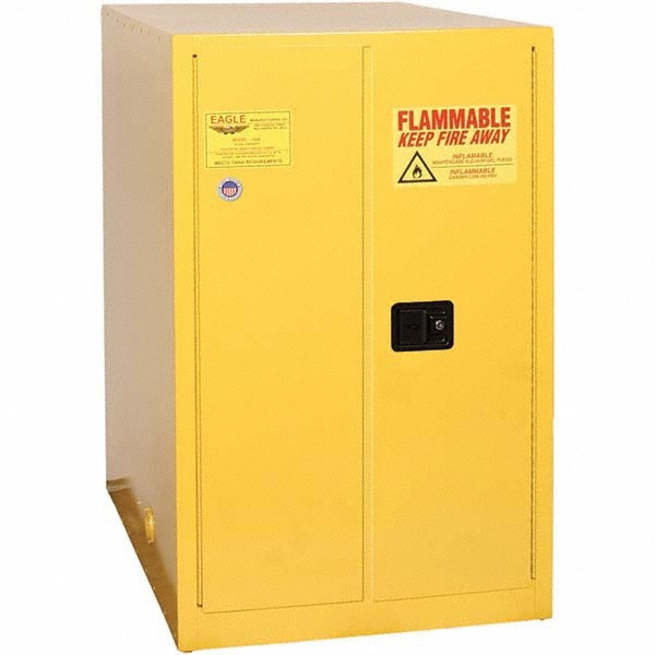 Flammable & Hazardous Storage Cabinets: 55 gal Drum, 2 Door, Manual Closing, Yellow