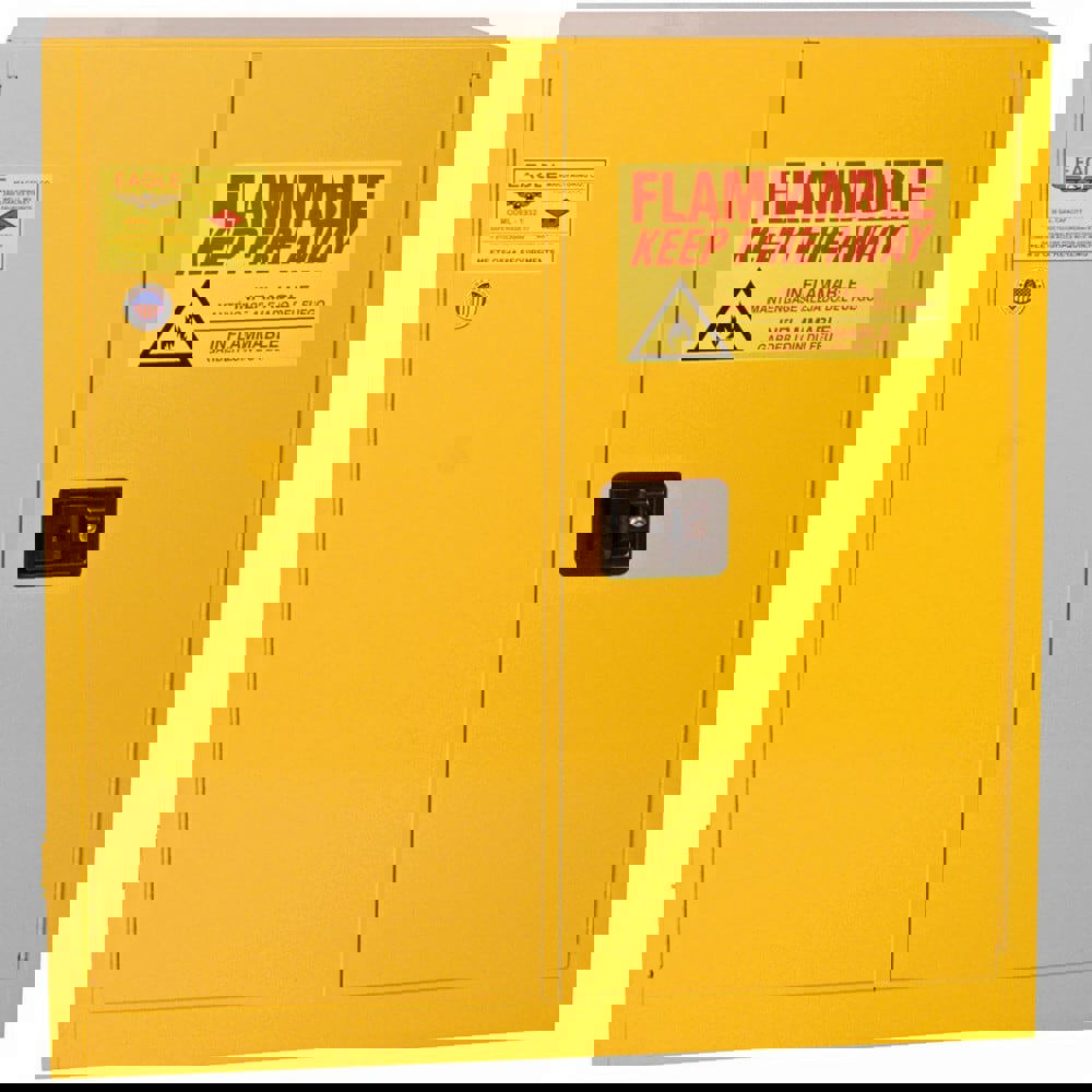 Flammable & Hazardous Storage Cabinets: 30 gal Drum, 2 Door, 1 Shelf, Manual Closing, Yellow