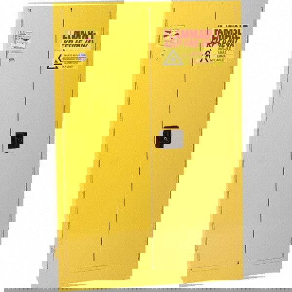 Flammable & Hazardous Storage Cabinets: 45 gal Drum, 2 Door, 2 Shelf, Sliding, Yellow