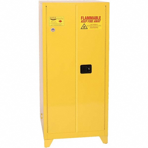 Flammable & Hazardous Storage Cabinets: 60 gal Drum, 2 Door, 2 Shelf, Manual Closing, Yellow