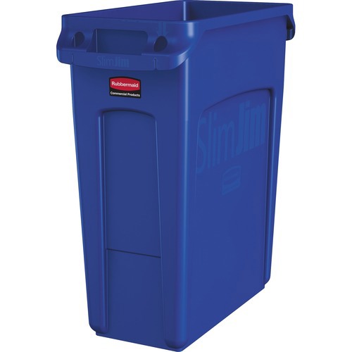 Trash Can: 16 gal, Rectangle, Blue