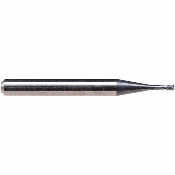 Roughing & Finishing End Mill: 1 mm Dia, 2 Flutes, 0.25 mm Corner Radius, Corner Radius End