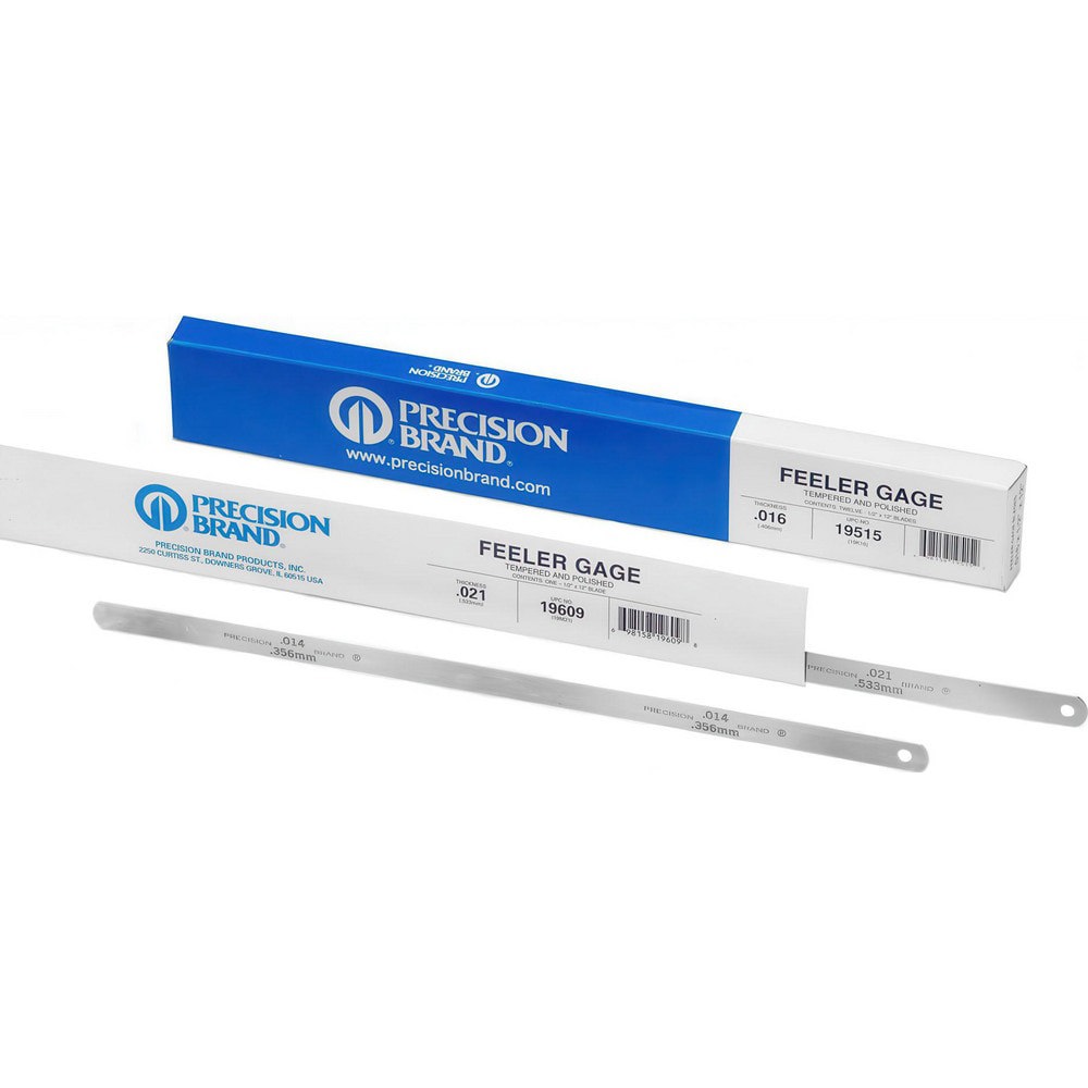 Feeler Gages; Thickness (Decimal Inch - 4 Decimals): 0.0100 ; Leaf Style: Flat ; Fractional Leaf Length: 12 (Inch); Leaf Width (Decimal Inch): 0.5000 ; Material: High-Carbon Steel ; Number Of Leaves: 12