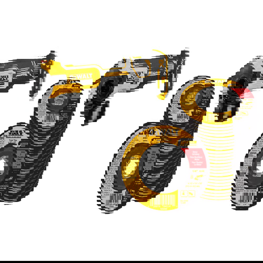 Angle & Disc Grinders; Wheel Diameter (Inch): 4-1/2 ; Voltage: 20.00 ; Spindle Size: 5/8-11 ; Speed (RPM): 9000 ; Brushless Motor: Yes ; Batteries Included: No