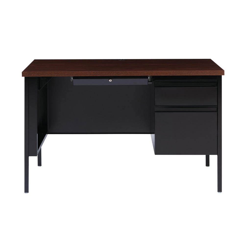 Steel Base Right Pedestal Desk: Woodgrain Laminate Top, Black & Walnut
