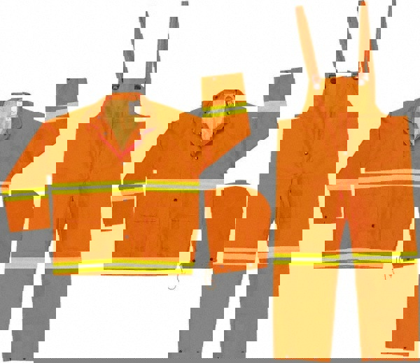 Rain Suit with Bib Overalls: Size 2X-Small, ANSI 107-2010, Orange, PVC & Polyester