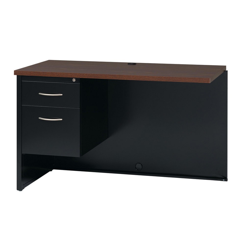 Steel Base Left Pedestal Desk: Woodgrain Laminate Top, Black & Walnut