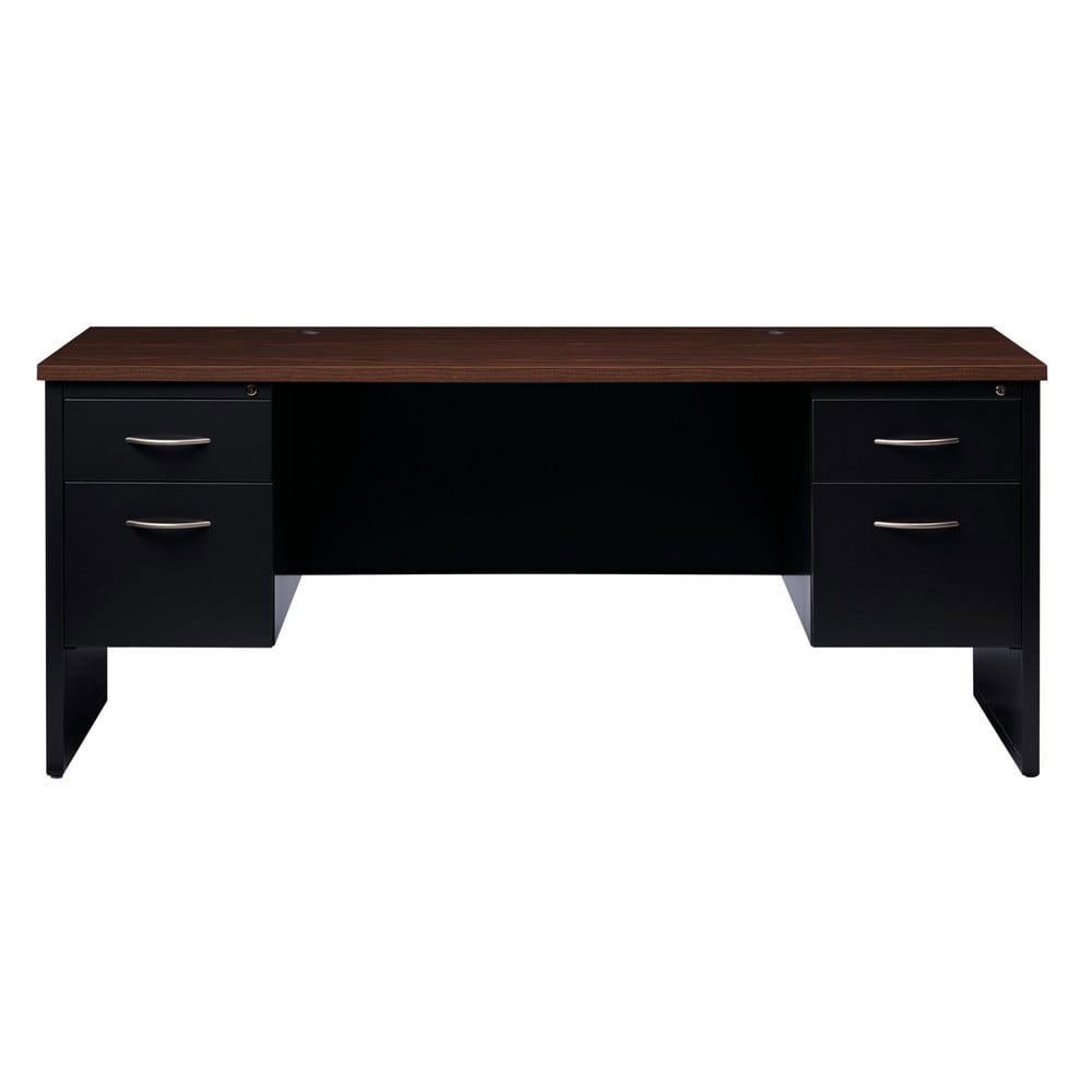 Steel Base Modular Desk: Woodgrain Laminate Top, Black & Walnut