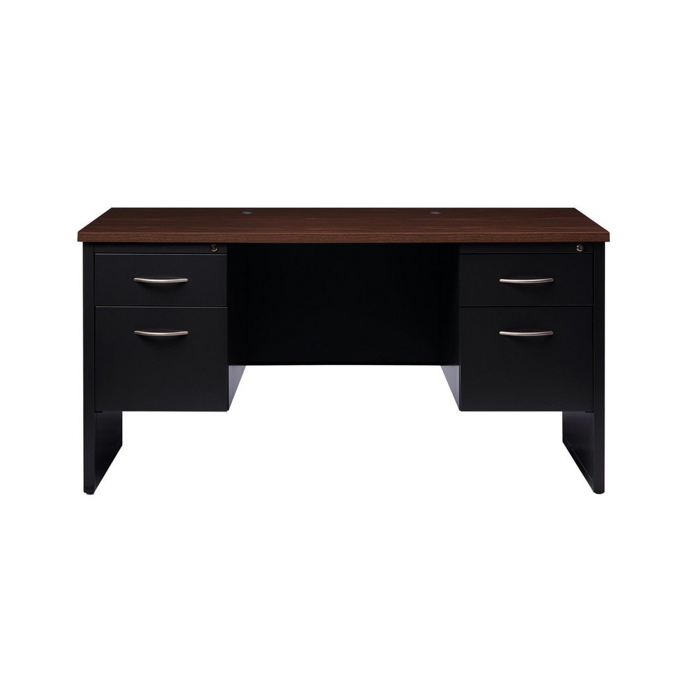 Steel Base Modular Desk: Woodgrain Laminate Top, Black & Walnut